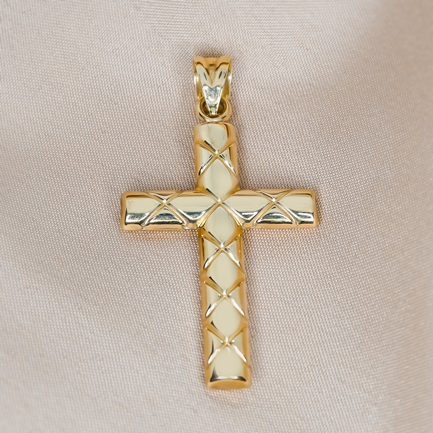 5cm Dome Cross Line Design Cross Pendant in 9ct Yellow Gold