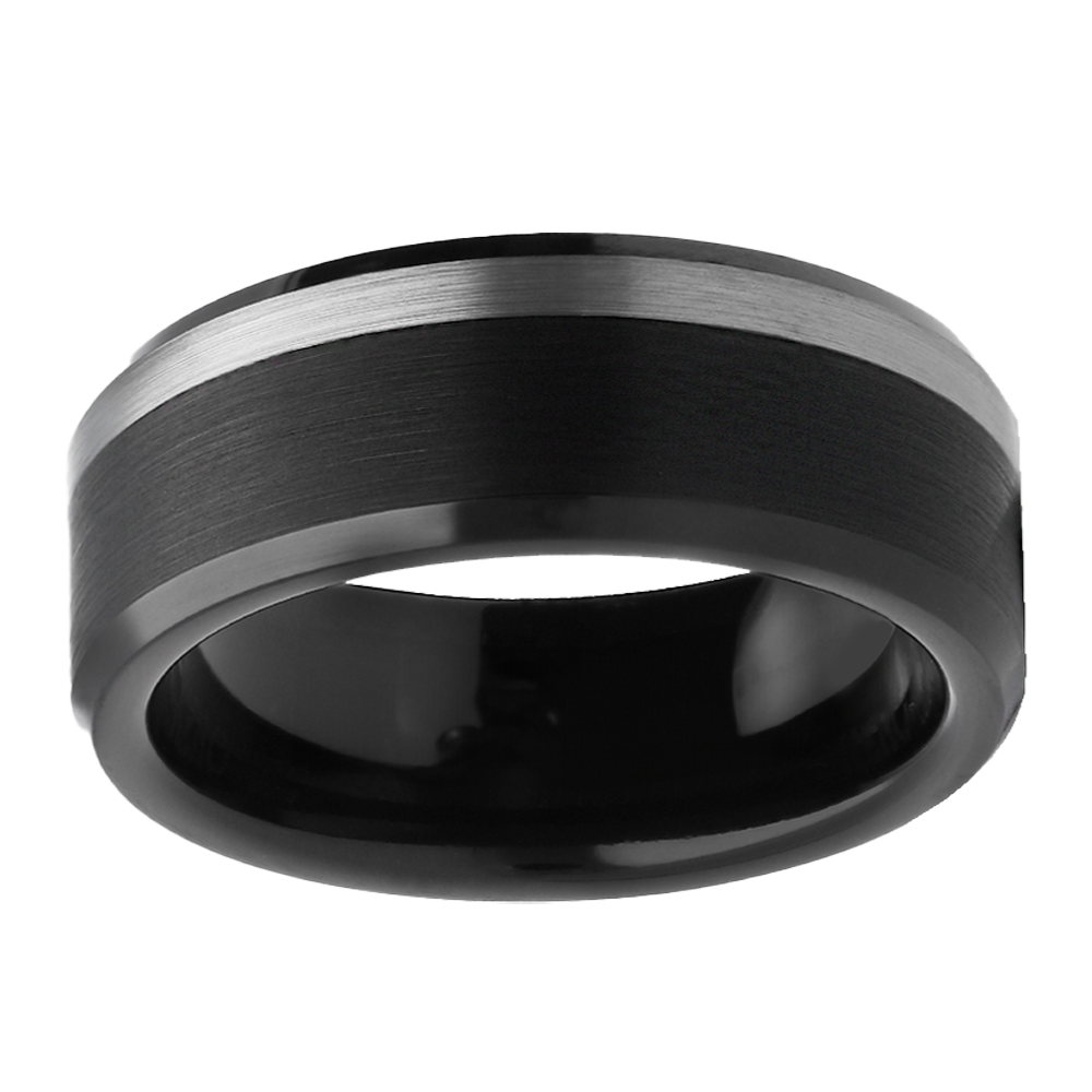 8mm Black and White Stripe Overlay Tungsten Ring