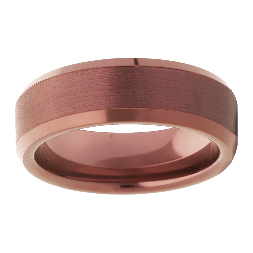 7mm Beveled Rose Gold Center Tungsten Ring