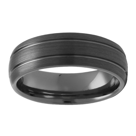 8mm Brushed Finish with Polished Lines Dome Tungsten Ring