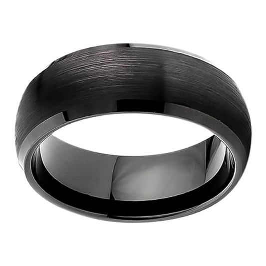 8mm Domed Polished with Black Brush Tungsten Ring