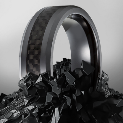 8mm Black with Black Carbon Inlay Tungsten Ring