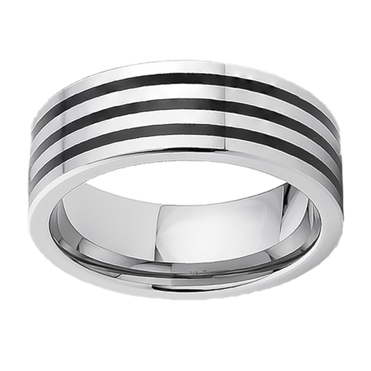 8mm Three Inline on Polished Tungsten Ring