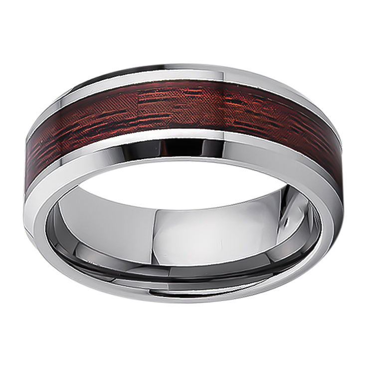 8mm Cherry Wood Inlay Polished Tungsten Ring