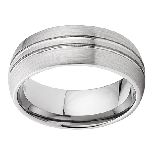 8mm Double Groove Brushed Polished Tungsten Ring