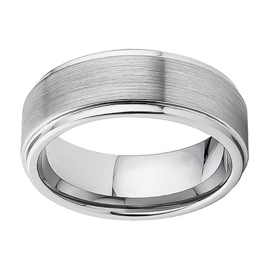 8mm Side Groove Brushed Polished Tungsten Ring