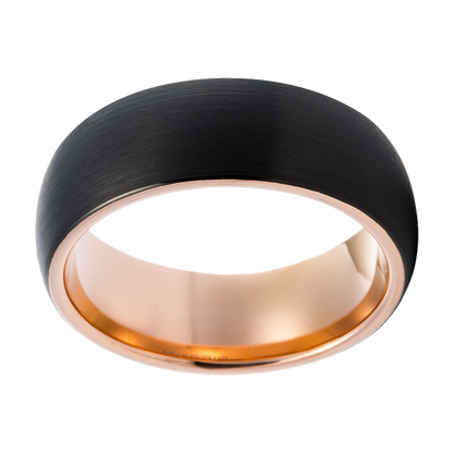 8mm Domed Black Brushed with Rose Gold Plated Inlay Tungsten Ring