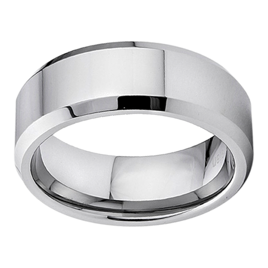 8mm Polished Beveled Edge Tungsten Ring