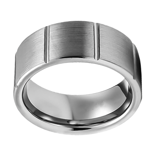 8mm Rounded Edge with Cross Lines Tungsten Ring