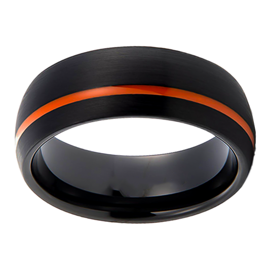 8mm Brushed Black with Orange Enamel Inlay Tungsten Ring