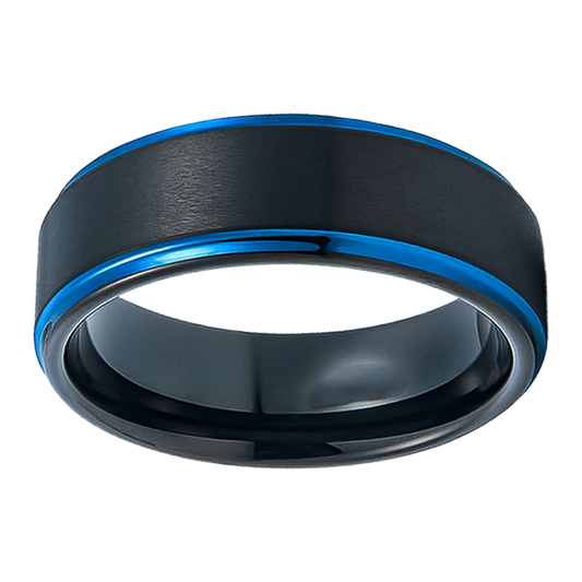 8mm Brushed Black Polished Blue edge Tungsten Ring