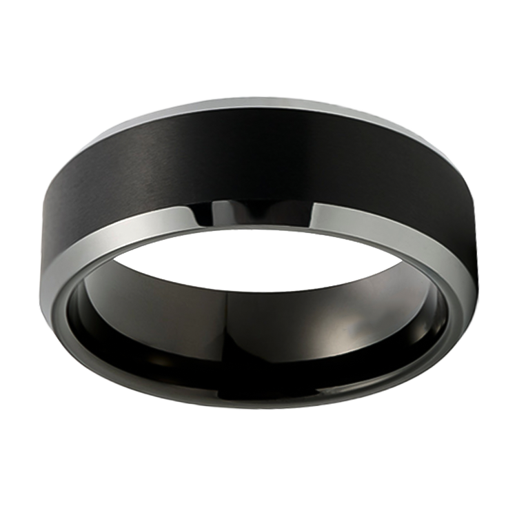 8mm Black Brushed with Polished Beveled Edge Tungsten Ring