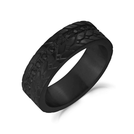Black Stone on Black Detailed Design Stainless Steel Ring